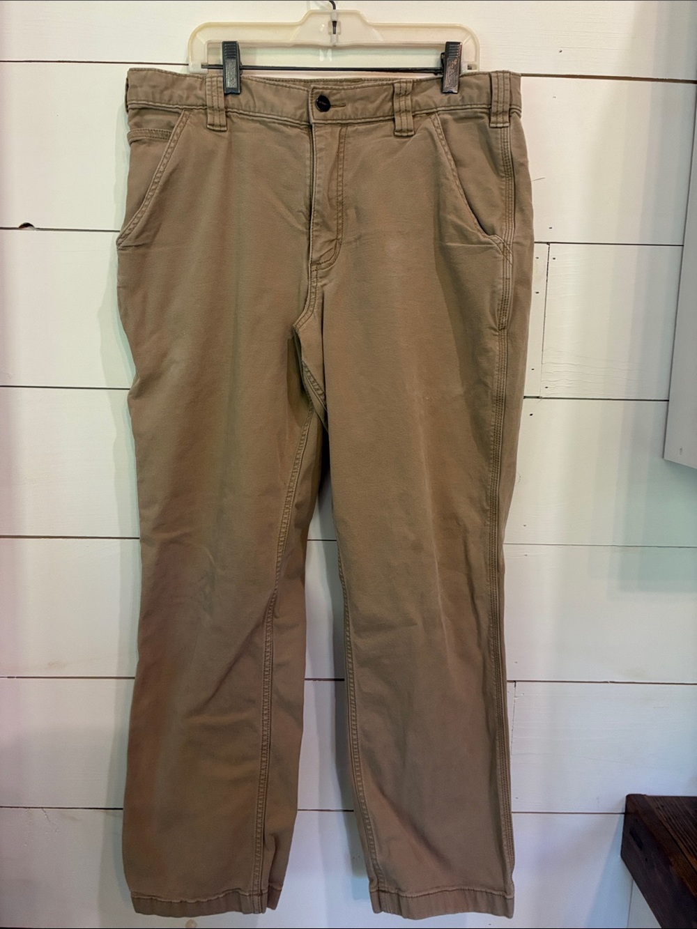 Carhartt Rugged Flex Relaxed Fit Canvas Work Cargo Pants in Khaki Size 34 x 30